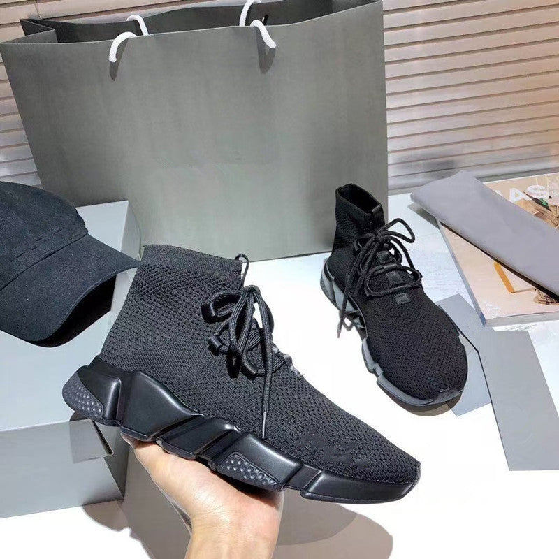 Ba's Feiwei Sneakers Paris Couple's Shoes Breathable Elastic Knitted Vacuum Thick-Soled One-Leg High-Top Socks Shoes